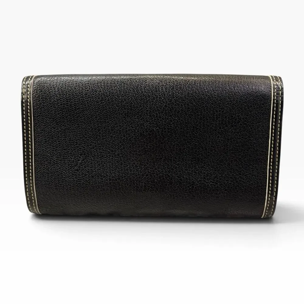 Louis Vuitton Suhali Black Leather Long Wallet Clutch Gold Corners